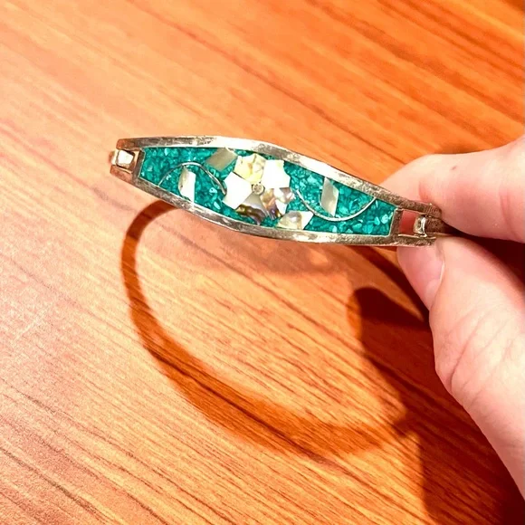 Turquoise Mexican Vintage Sterling Silver Cuff Bracelet 7” - Picture 1 of 12